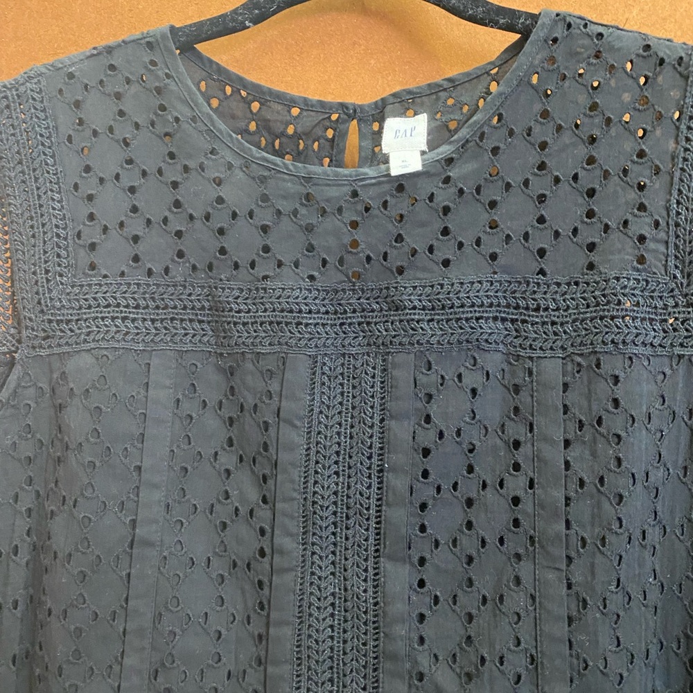 Gap, size 14, black eyelet dress with built-in slip. Side slit pockets.